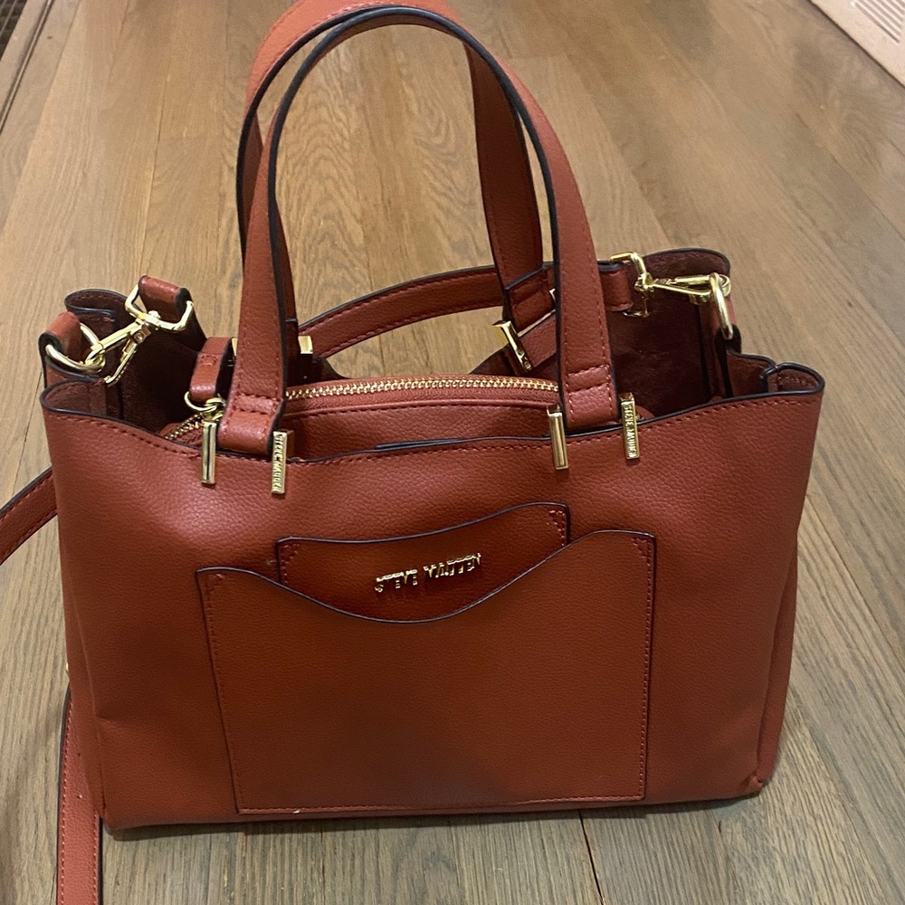 Steve Madden Brick Red Leather Satchel with Gold Hardware